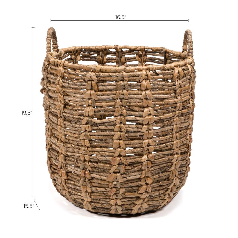 happimess Laurel Bohemian Hand-Woven Abaca Basket with Handles, Natural, 5 of 10