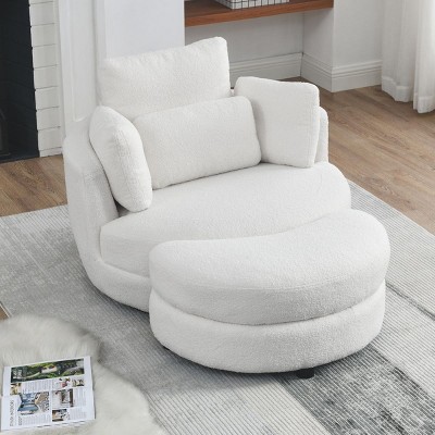 Bennett Upholstered Swivel Barrel Chair,Teddy Swivel Chairs With Ottomans Storage,Round Cuddle Chair,Chaise Lounge Arm Chair With Pillows-Cuddlewood