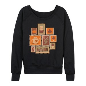 Women's - Instant Message - Fall Stamp Cluster Lightweight French Terry Wide Neck Long Sleeve Shirt - 1 of 4