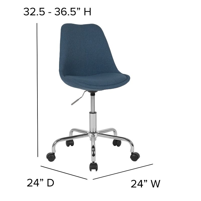 Emma and Oliver Mid-Back Blue Fabric Pneumatic Lift Task Office Chair with Chrome Base, 4 of 11