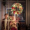 18" Pre-Lit Christmas Wreath for Front Door, Lighted Christmas Door Wreath with Bow Knots, Ball Ornaments, Winter Porch Decorative Garland - 2 of 4