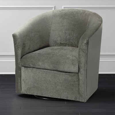 Ash Gray Velvet-Feel Microfiber Swivel Barrel Accent Chair