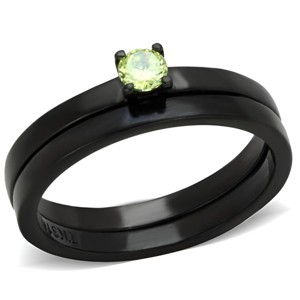 Slickblue Women’s Double Ring, Black, Apple Green CZ Center, Clear Accent, IP Stainless Steel, Sizes 5-10 - 1 of 4