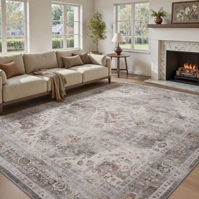 MontVoo Oriental Machine Washable Area Rug Gray