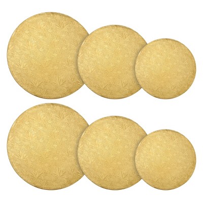 Juvale Set of 6 Cake Drum Round for Baking Supplies, Circle Cardboard Cake Boards Base for Desserts, 8 10 12 inch Assorted Size, Gold