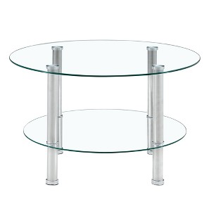 FURNIinspire Coffee Tables Minimalist 2 Layer Tempered Glass Coffee Table Stainless Steel Plated Legs for Living Room, Silver, 27.5"*27.5"*16.5" - 1 of 4
