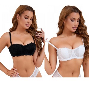 INSPIRE CHIC 2 Pcs Women's Lace Underwired Adjustable Straps Padded Tube Balconette Bras - 1 of 4