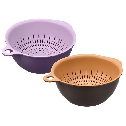 Unique Bargains Kitchen Strainer Colander Bowl Set Double Layer Drain Basin and Basket Large brown purple 2 Pcs