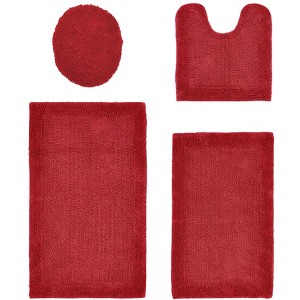 Edge Bath Rug 100% Premium Cotton Ultra-Soft Water Absorbent Tufted Solid Reversible 4 Piece Bathroom Rug Set for Machine Washable Bathmat - 1 of 2