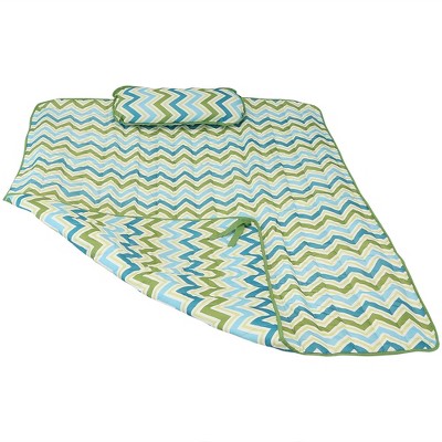 Sunnydaze Outdoor Weather-Resistant Polyester Quilted Hammock Cushion Pad and Hammock Pillow with Ties - Blue and Green Chevron