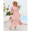 Womens 2025 Summer Lace Lotus Leaf Short Sleeve Maxi Dress V Neck Long Flowy Dresses - 2 of 4