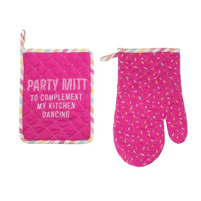 Totalee Gift Party Mitt Pot Holder & Oven Mitt Set of 2 Cotton Pink