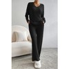 V For City Women's Fall/Winter Ribbed Knit Loungewear Set Loose V-Neck Top & Straight-Leg Pants Pajama Set - 4 of 4