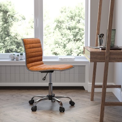 Brown Vinyl Low Back Armless Task Chair with Chrome Frame