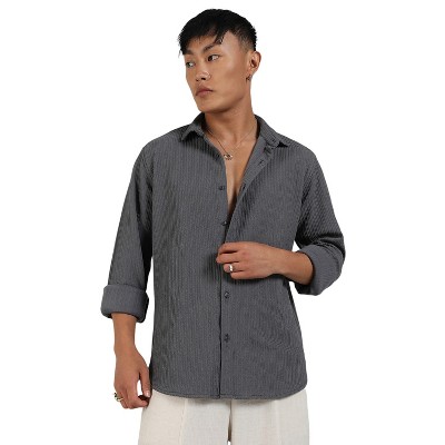 Campus Sutra Men Men's Ash Grey Stripe-Creased Shirt
