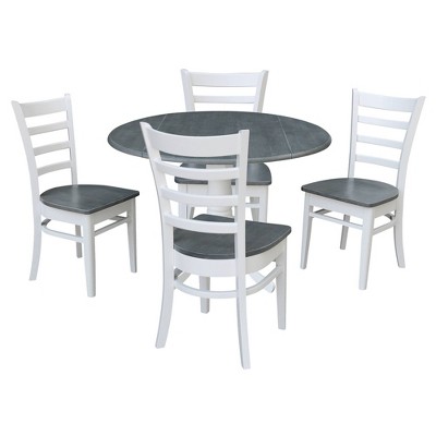 42" Lucille Dual Drop Leaf Dining Table with 4 Ladderback Chairs White/Heather Gray - International Concepts