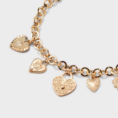 Assorted Metal Heart Charms and Necklace - Universal Thread&#8482; Gold