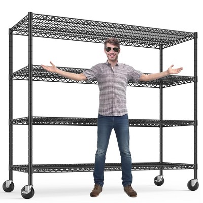75.6" H Storage Shelves with Wheels, 2500LBS Garage Shelving Heavy Duty Metal Shelves,  Adjustable Pantry Shelf, Commercial Shelving