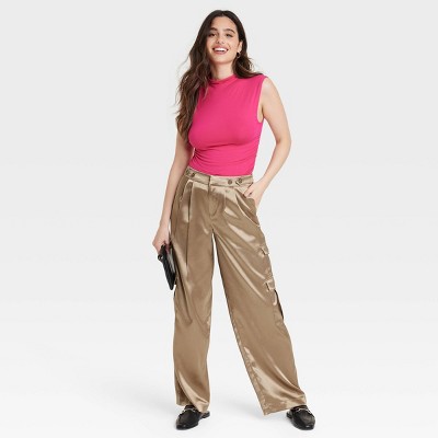 Women's High-Rise Satin Cargo Pants - A New Day