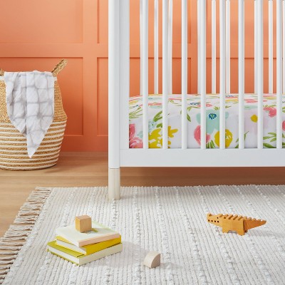 White Cotton Floral Percale Toddler Crib Sheet