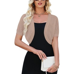 Womens Short Sleeve Shrug Cardigan Bolero Lightweight Open Front Knit Sweater Cardigans Shrug for Dress - 1 of 4
