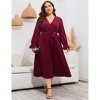 Coolmee Women's Spring Fall Plus Size Maxi Dress Casual Long Sleeve V Neck Pleated A Line Flowy Dress with Belt - 2 of 4