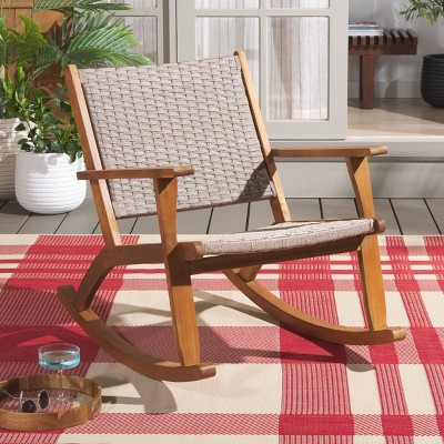 Natural Acacia Wood and Rope Rocking Chair with Cushions