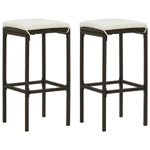 vidaXL Bar Stools with Cushions 2 pcs Brown Poly Rattan - 1 of 4