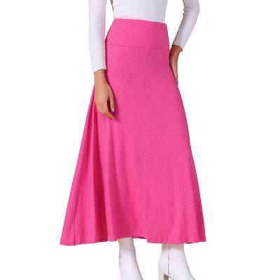 INSPIRE CHIC Women's High Waisted Solid Stretch Comfy Stylish Flowy Flare Casual Maxi Skirts
