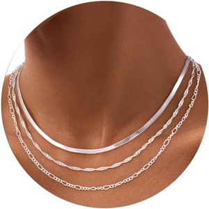 "DAINTY GOLD/SILVER LAYERED NECKLACES FOR WOMEN - 14K GOLD/STERLING SILVER PLATED PAPERCLIP CUBAN ROPE CHAIN, HYPOALLERGENIC NON-TARNISH JEWELRY GIFT" - 1 of 4