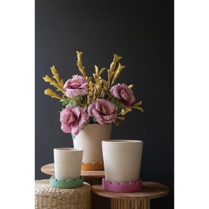 Handcrafted Scalloped Clay Planters – Set of 3 – 11" Tall Pottery Decor by Kalalou - 1 of 4