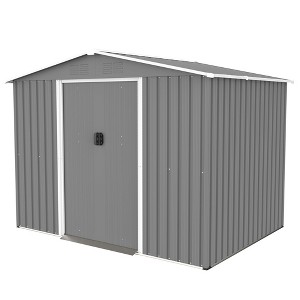 8 x 6 FT Gray Outdoor Tool Storage Shed with Metal Foundation and Lockable Doors All Weather Metal Sheds - 1 of 4