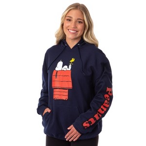 Seven Times Six Peanuts Women's Snoopy And Woodstock Red Doghouse Pullover Hoodie Blue - 1 of 3