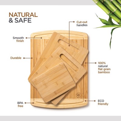 Bamboo Wood 4-Piece Cutting Board Set with Juice Groove