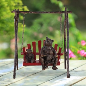 SPI Home Bear and Cubs on Porch Swing – Rustic Wildlife Cast Aluminum Sculpture, Hand-Painted Cabin Décor, 23" Tall Indoor/Outdoor Accent - 1 of 4