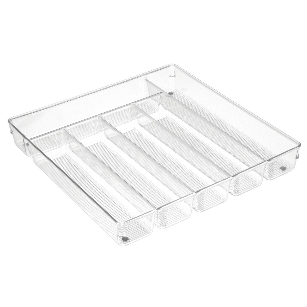 iDESIGN Linus Plastic Divided Drawer Organizer Tray Clear: Utensil Storage, Hand Wash, 14" Depth, 13" Width