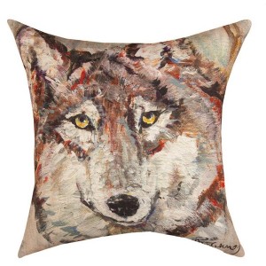 Wolf Head 18" Weather-Resistant Climaweave Pillow by Manual Woodworkers and Weavers - 1 of 3