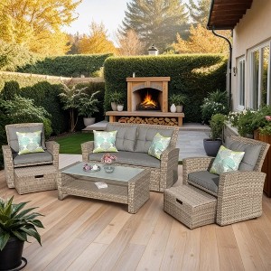 ELJGET 4-Piece Patio Furniture Set, All Weather PE Wicker Sectional Sofa with Ottoman and Cushions - 1 of 4