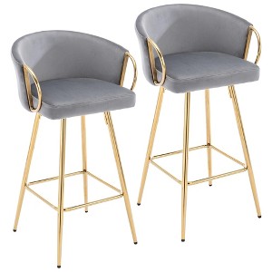 QingMoon Modern Velvet Bar Stools, 30" Counter Height Chairs Set of 2 with Gold Legs and Chrome Footrest for Kitchen Island, Home Pub - 1 of 4