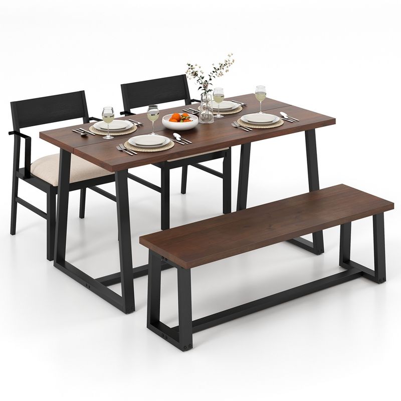 Costway 4 Pieces Dining Table Set Kitchen Table with 2 Armchairs & 1 Bench for 4 Coffee/Black, 1 of 9