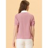 Allegra K Women's Contrast Collar Tie Ruffle Front Button Short Sleeve Work Shirt - 3 of 4