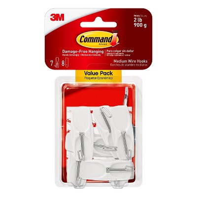 Command Medium Sized Wire Decorative Hooks Value Pack White: Adhesive Hooks, 7 Pack, 2 lb Capacity, Plastic