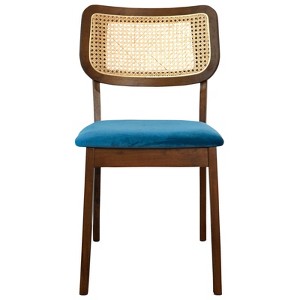 FONTOI Dining Chairs, Mid-Century Modern Dining Chairs Set of 2 with Rattan Backrest for Kitchen Living Room, Brown&Blue, 18.3"*32.3"*21.5" - 1 of 4