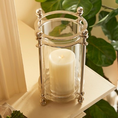 Lauren 14.5" Silver Chrome Aluminum & Glass Hurricane Candle Holder