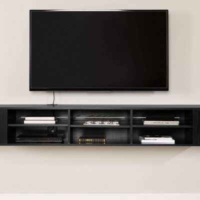 Black Oak 66" Wall Mounted Media Console with Cabinet