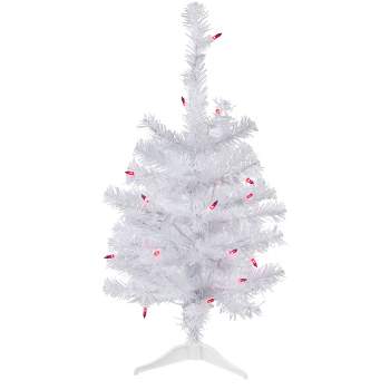 Northlight 2' Pre-Lit Woodbury White Pine Slim Artificial Christmas Tree, Pink Lights