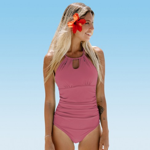 Women's Cutout High Neck Back Tie One Piece Swimsuit -cupshe-pink-x-small :  Target