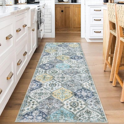 Vintage Washable Door Mat Small Farmhouse Floral Accent Rugs with Non-Slip Backing, Stain-Resistant Oriental Indoor Carpet