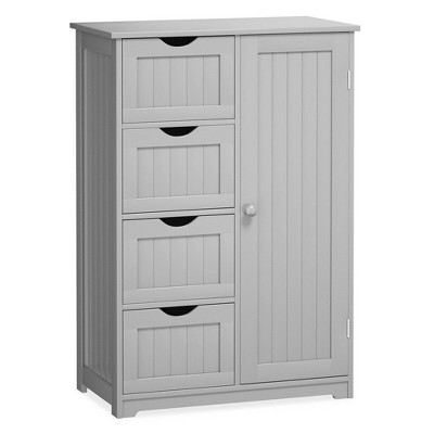 Tangkula Bathroom Floor Cabinet Storage Organizer Cupboard w/ 4 Drawers Adjustable Shelf