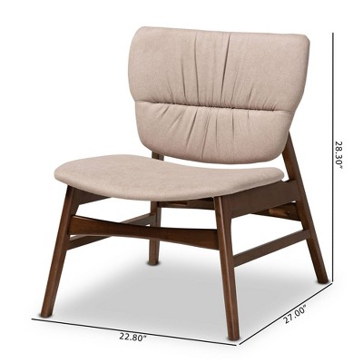 Beige and Walnut Brown Leather Wood Slipper Chair